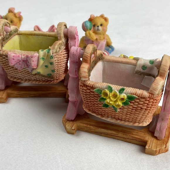Vintage resin baby bassinet motion rocking bear cradles set of 2 - Picture 5 of 13